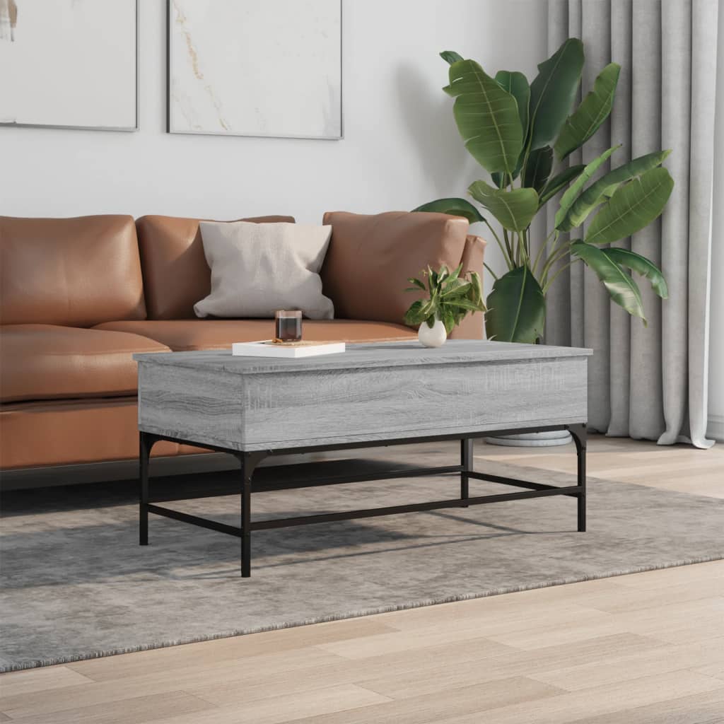 Salontafel 100x50x45 cm bewerkt hout en metaal grijs sonoma is nu te koop bij PeponiXL, paradijselijk wonen!