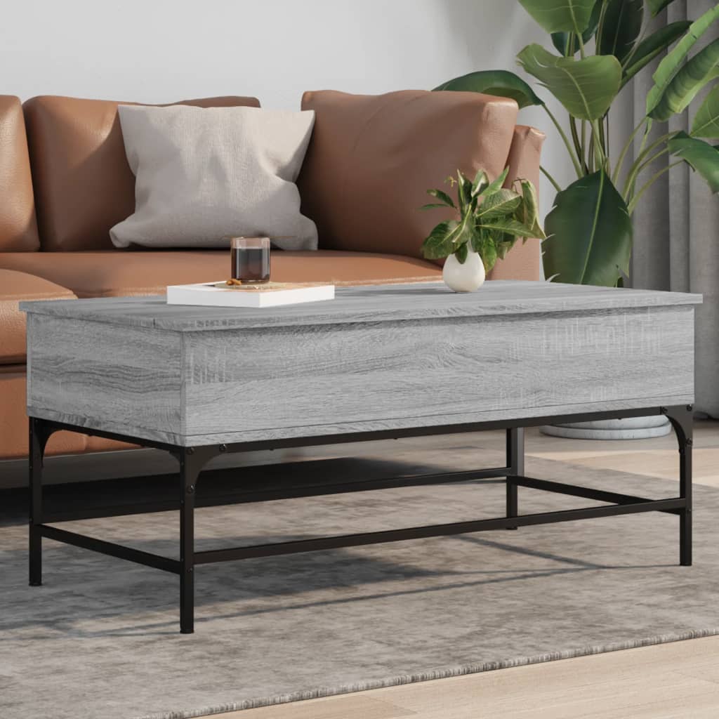 Salontafel 100x50x45 cm bewerkt hout en metaal grijs sonoma is nu te koop bij PeponiXL, paradijselijk wonen!