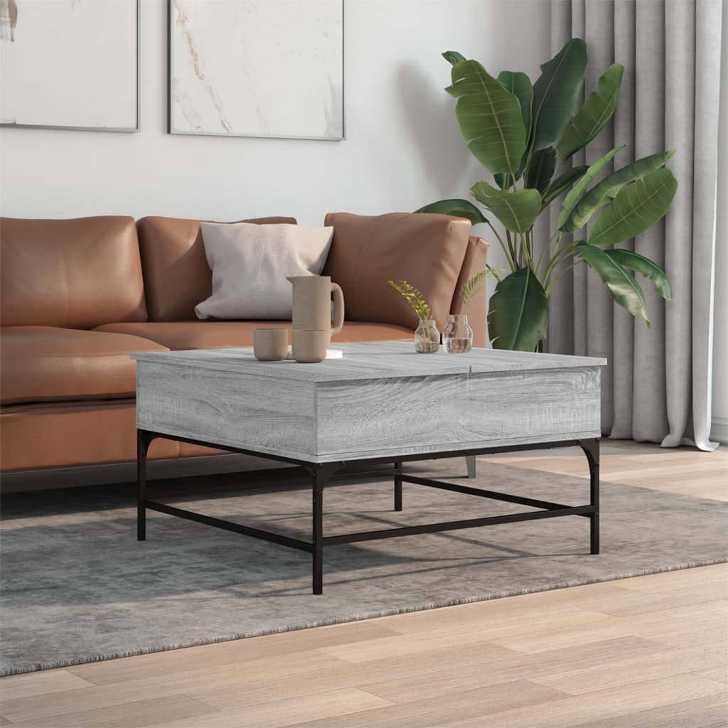 Salontafel 80x80x45 cm bewerkt hout en metaal grijs sonoma is nu te koop bij PeponiXL, paradijselijk wonen!