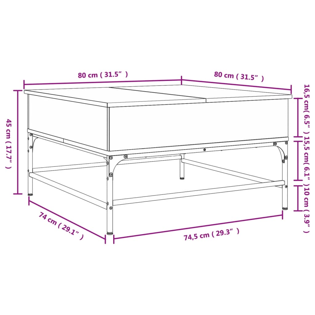 Salontafel 80x80x45 cm bewerkt hout en metaal grijs sonoma is nu te koop bij PeponiXL, paradijselijk wonen!