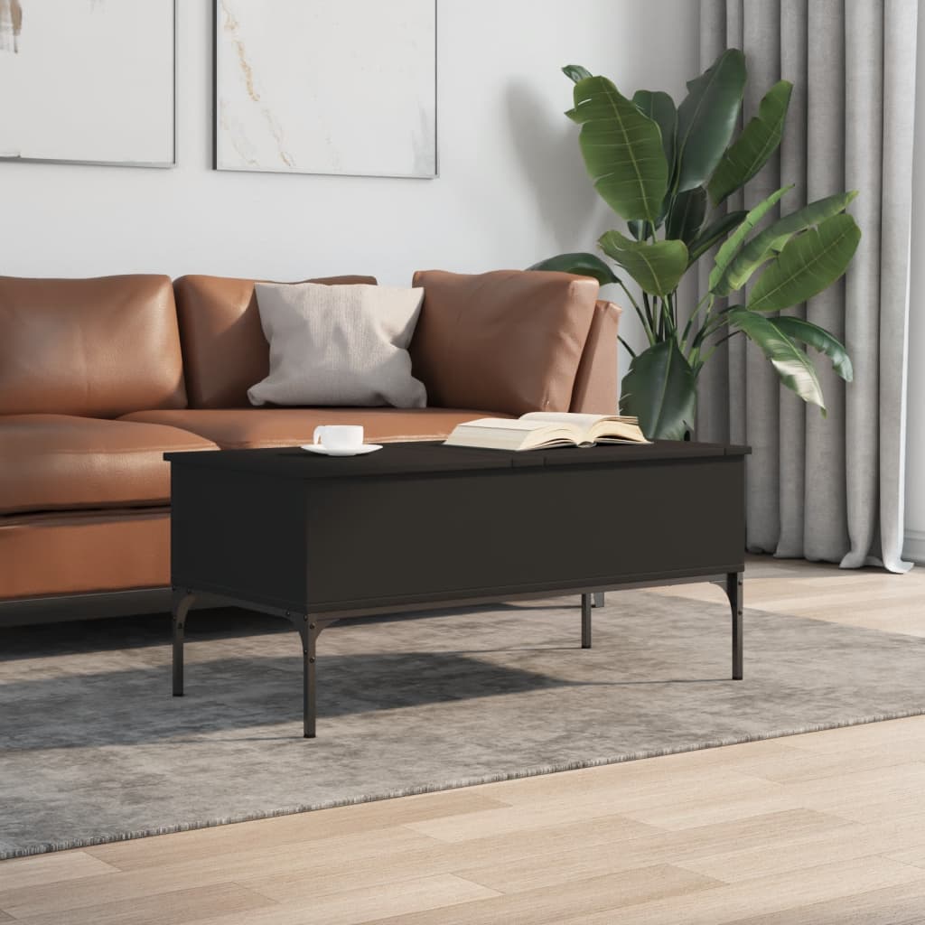 Salontafel 100x50x45 cm bewerkt hout en metaal zwart is nu te koop bij PeponiXL, paradijselijk wonen!