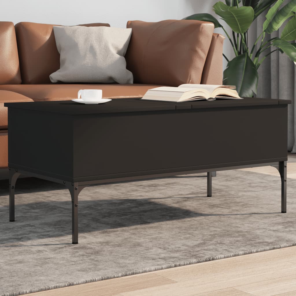 Salontafel 100x50x45 cm bewerkt hout en metaal zwart is nu te koop bij PeponiXL, paradijselijk wonen!