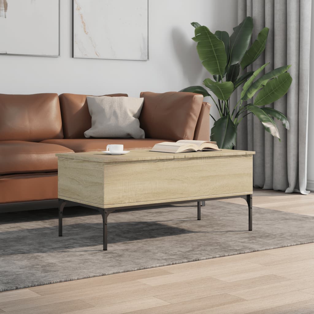 Salontafel 100x50x45 cm bewerkt hout en metaal sonoma eiken is nu te koop bij PeponiXL, paradijselijk wonen!