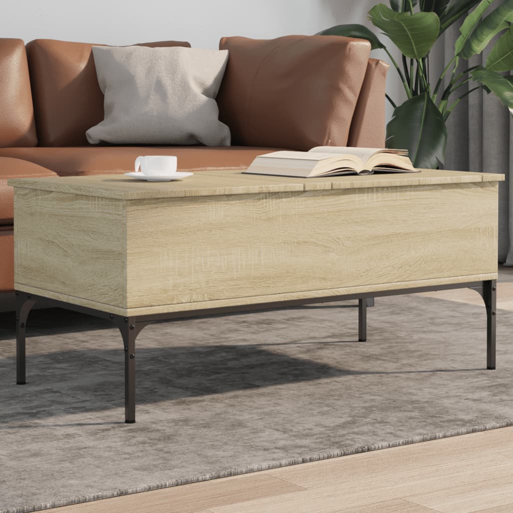 Salontafel 100x50x45 cm bewerkt hout en metaal sonoma eiken is nu te koop bij PeponiXL, paradijselijk wonen!