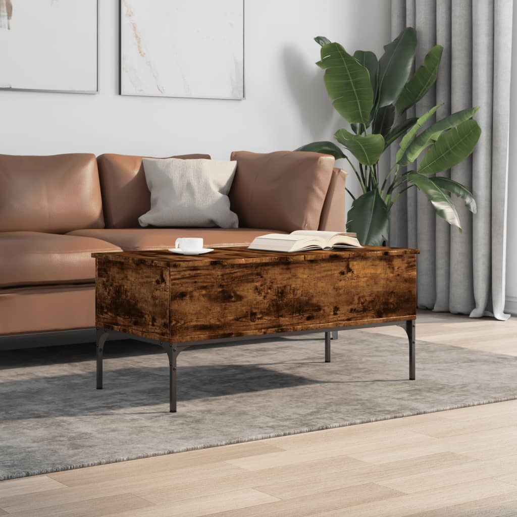 Salontafel 100x50x45 cm bewerkt hout en metaal gerookt eiken is nu te koop bij PeponiXL, paradijselijk wonen!