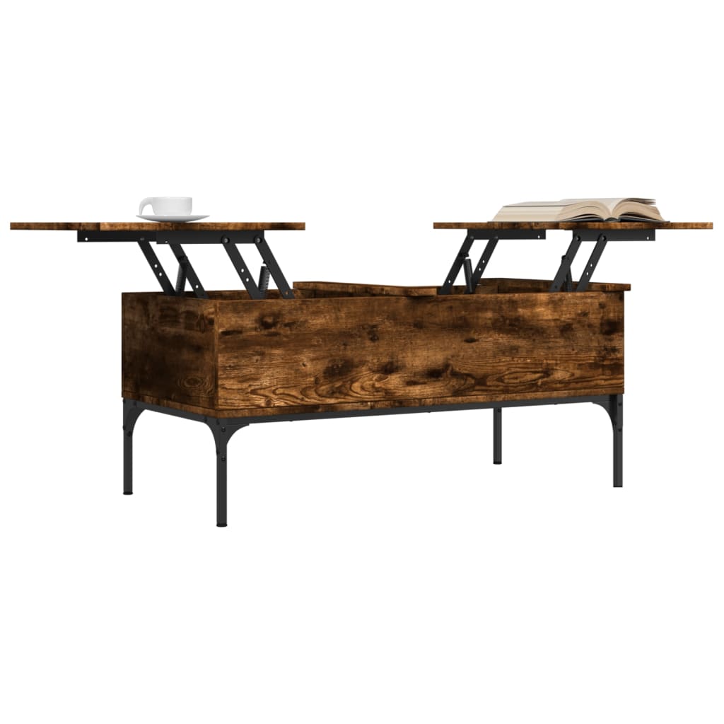 Salontafel 100x50x45 cm bewerkt hout en metaal gerookt eiken is nu te koop bij PeponiXL, paradijselijk wonen!
