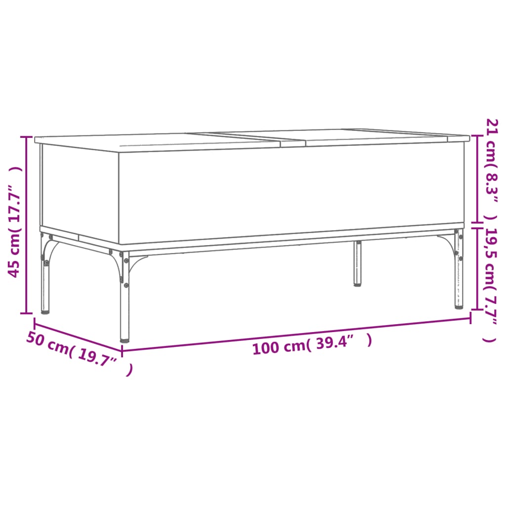 Salontafel 100x50x45 cm bewerkt hout en metaal gerookt eiken is nu te koop bij PeponiXL, paradijselijk wonen!