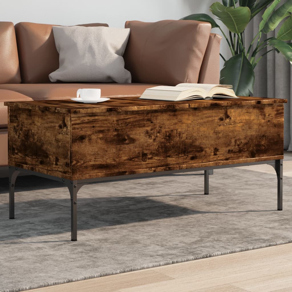 Salontafel 100x50x45 cm bewerkt hout en metaal gerookt eiken is nu te koop bij PeponiXL, paradijselijk wonen!
