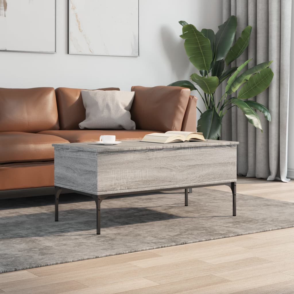 Salontafel 100x50x45 cm bewerkt hout en metaal grijs sonoma is nu te koop bij PeponiXL, paradijselijk wonen!