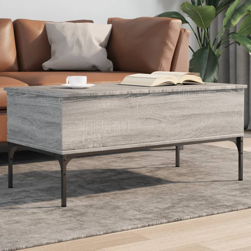 Salontafel 100x50x45 cm bewerkt hout en metaal grijs sonoma is nu te koop bij PeponiXL, paradijselijk wonen!