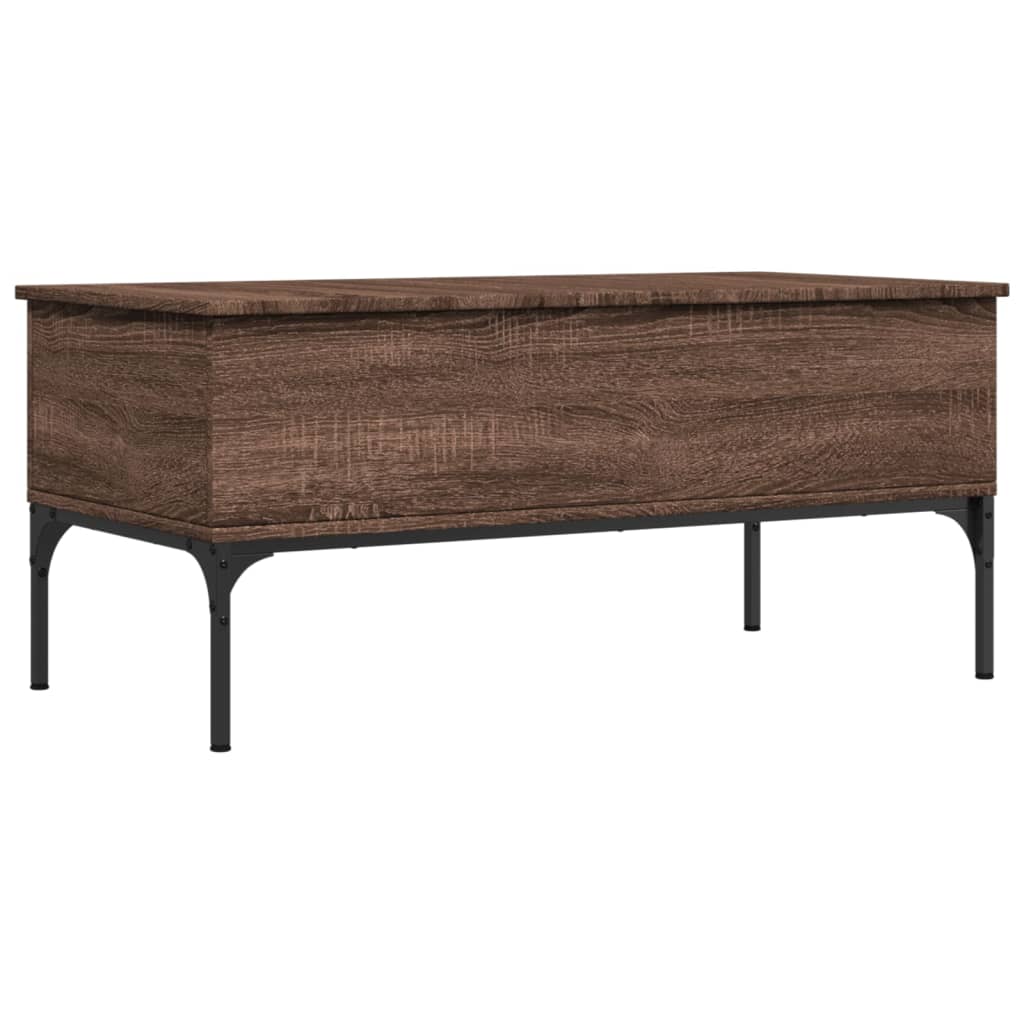 Salontafel 100x50x45 cm bewerkt hout en metaal bruin eikenkleur is nu te koop bij PeponiXL, paradijselijk wonen!