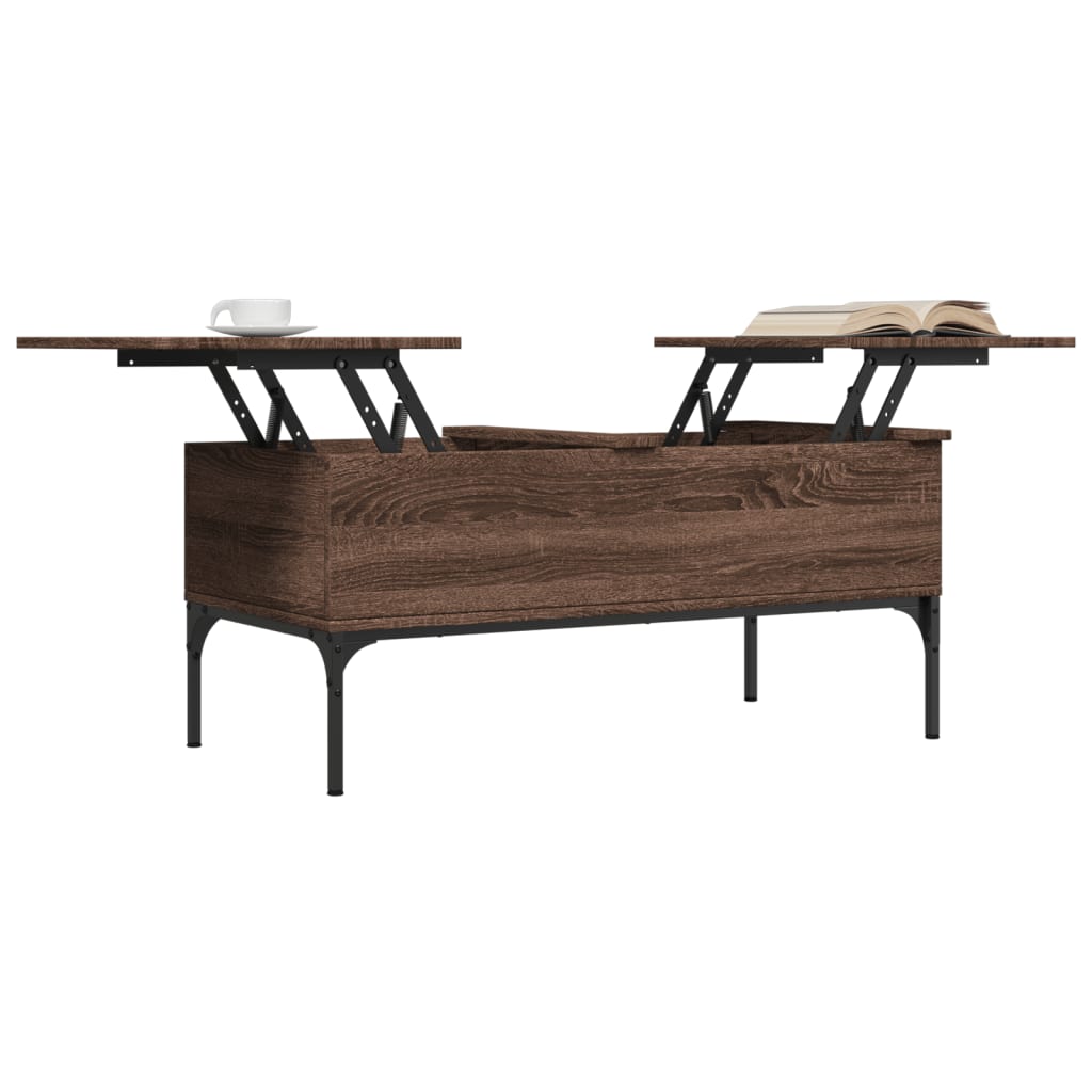 Salontafel 100x50x45 cm bewerkt hout en metaal bruin eikenkleur is nu te koop bij PeponiXL, paradijselijk wonen!