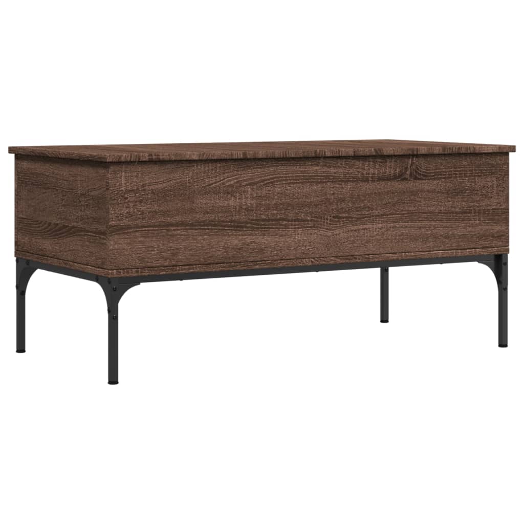 Salontafel 100x50x45 cm bewerkt hout en metaal bruin eikenkleur is nu te koop bij PeponiXL, paradijselijk wonen!