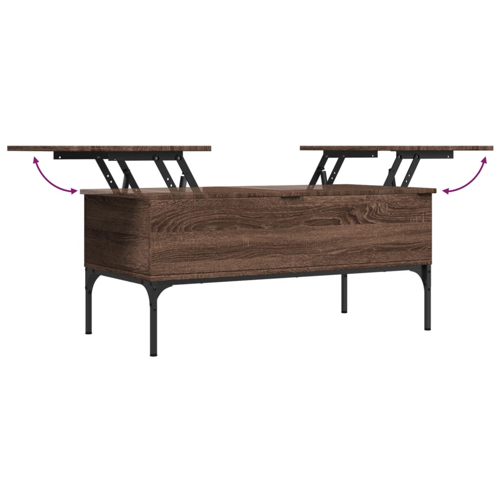 Salontafel 100x50x45 cm bewerkt hout en metaal bruin eikenkleur is nu te koop bij PeponiXL, paradijselijk wonen!