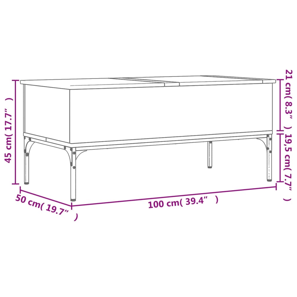 Salontafel 100x50x45 cm bewerkt hout en metaal bruin eikenkleur is nu te koop bij PeponiXL, paradijselijk wonen!