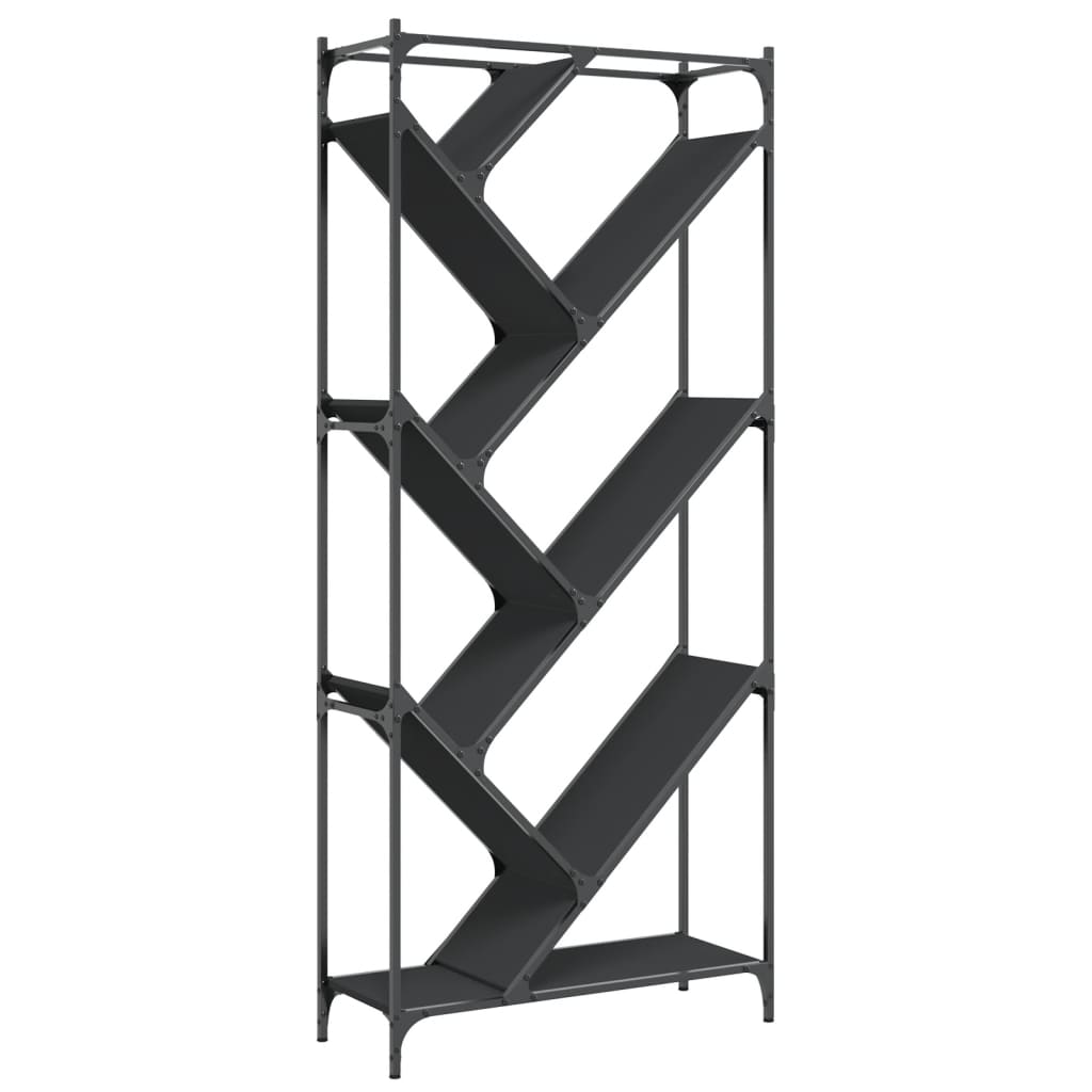 Boekenkast 79x30x180 cm bewerkt hout en metaal zwart is nu te koop bij PeponiXL, paradijselijk wonen!