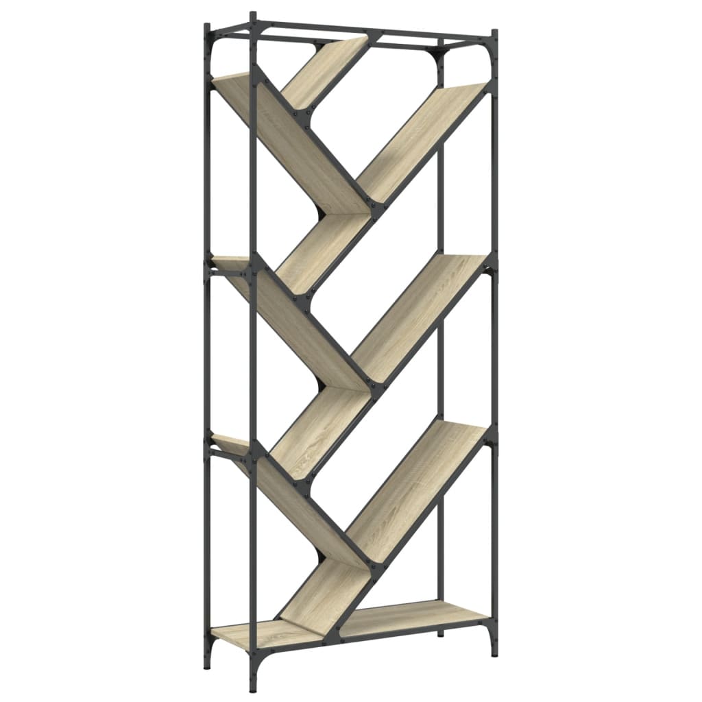 Boekenkast 79x30x180 cm bewerkt hout en metaal sonoma eiken is nu te koop bij PeponiXL, paradijselijk wonen!