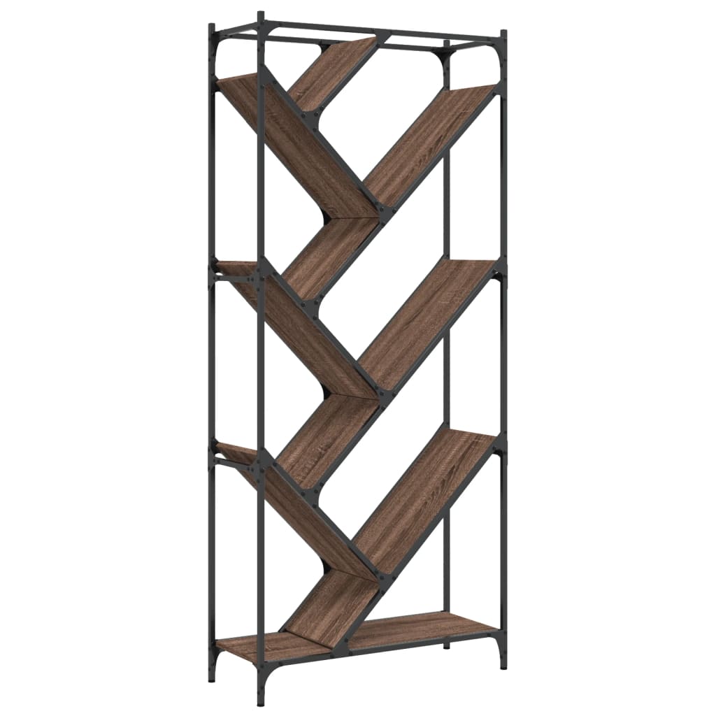 Boekenkast 79x30x180 cm bewerkt hout en metaal bruin eiken is nu te koop bij PeponiXL, paradijselijk wonen!