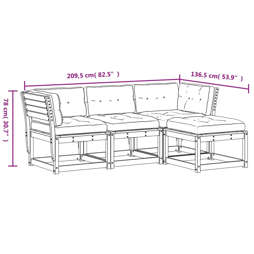 4-delige Loungeset met kussens massief grenenhout is nu te koop bij PeponiXL, paradijselijk wonen!