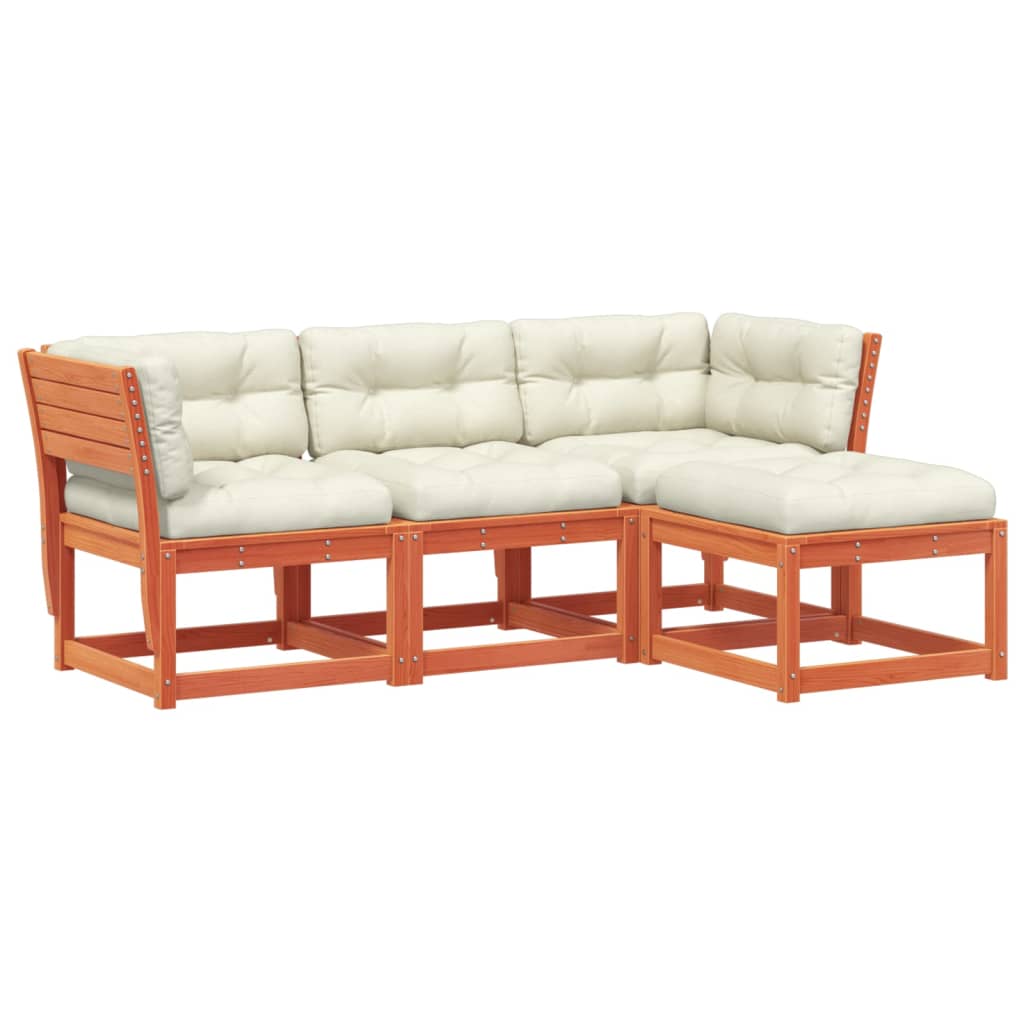4-delige Loungeset met kussens massief grenenhout wasbruin is nu te koop bij PeponiXL, paradijselijk wonen!