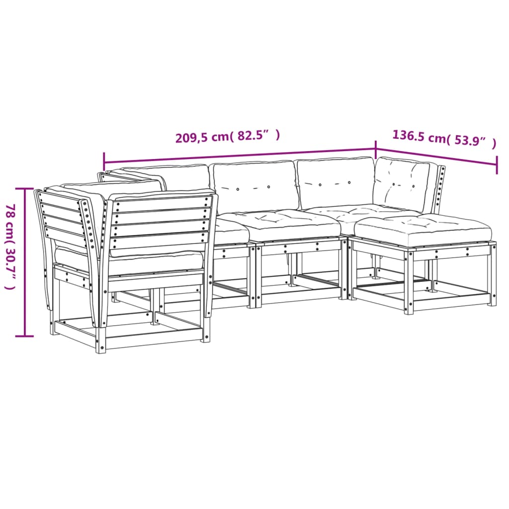 5-delige Loungeset met kussens massief grenenhout is nu te koop bij PeponiXL, paradijselijk wonen!
