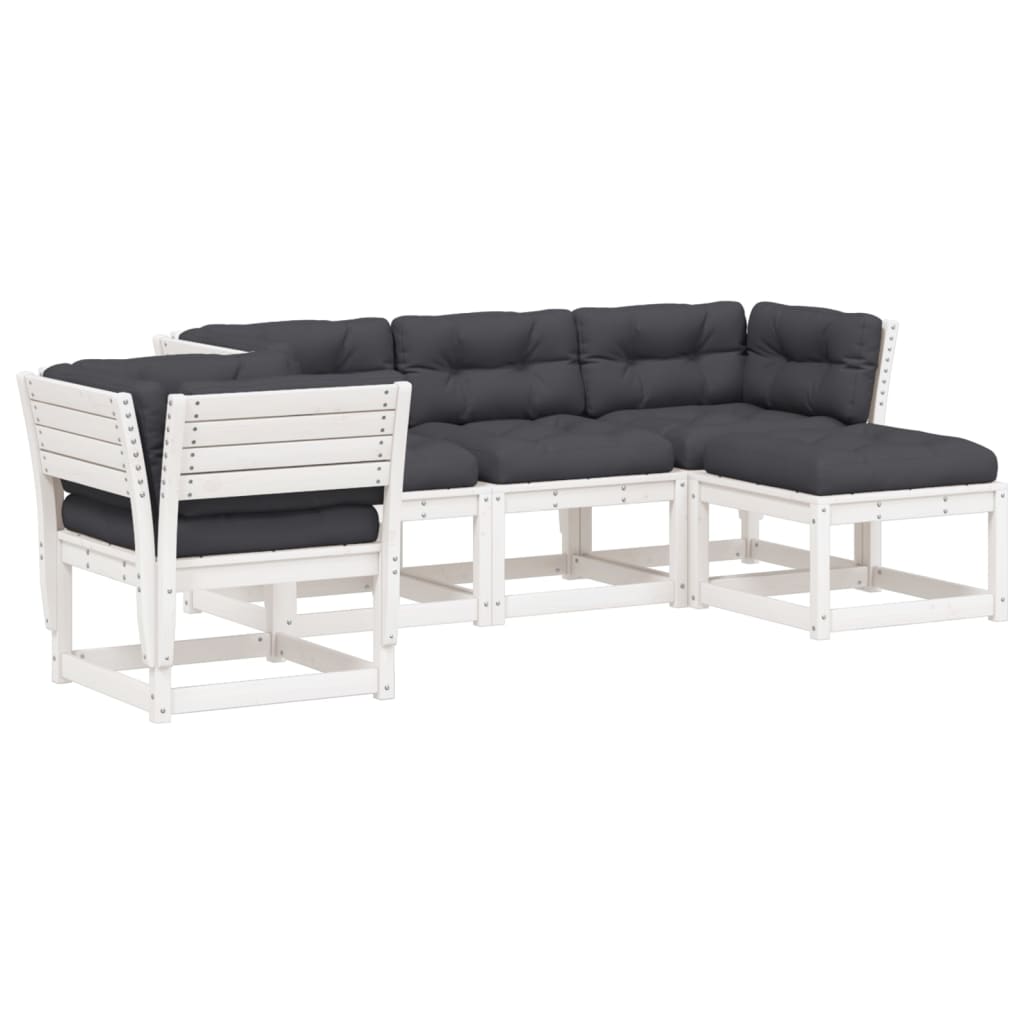 5-delige Loungeset met kussens massief grenenhout wit is nu te koop bij PeponiXL, paradijselijk wonen!