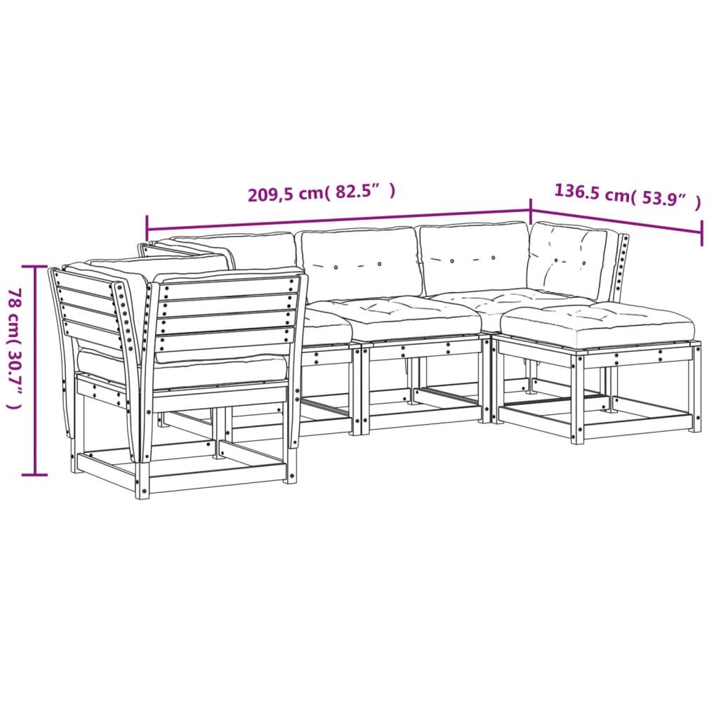 5-delige Loungeset met kussens massief grenenhout wit is nu te koop bij PeponiXL, paradijselijk wonen!
