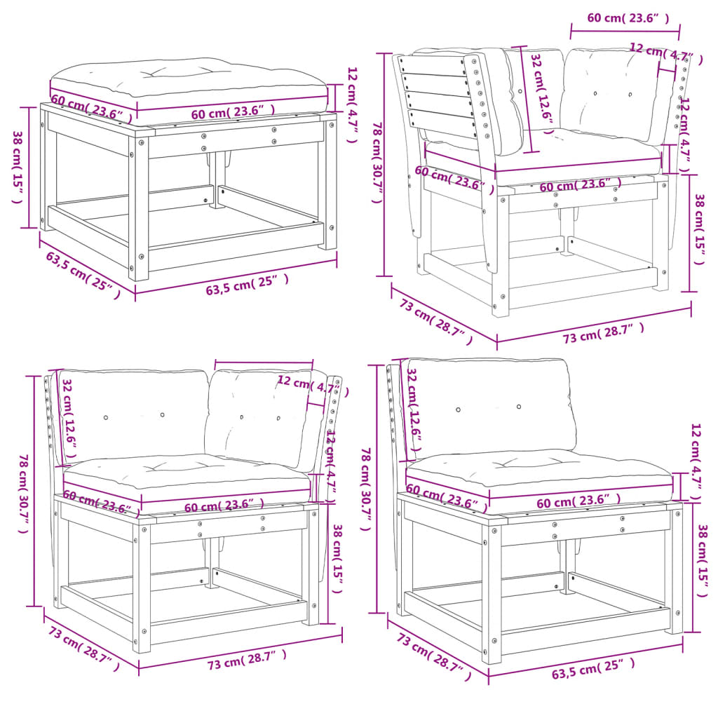 5-delige Loungeset met kussens massief grenenhout wit is nu te koop bij PeponiXL, paradijselijk wonen!
