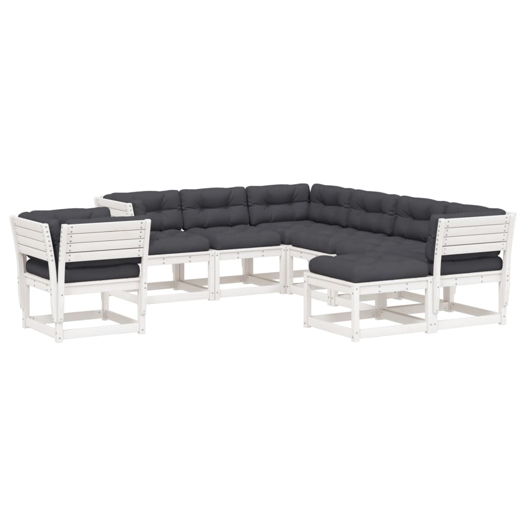 8-delige Loungeset met kussens massief grenenhout wit is nu te koop bij PeponiXL, paradijselijk wonen!