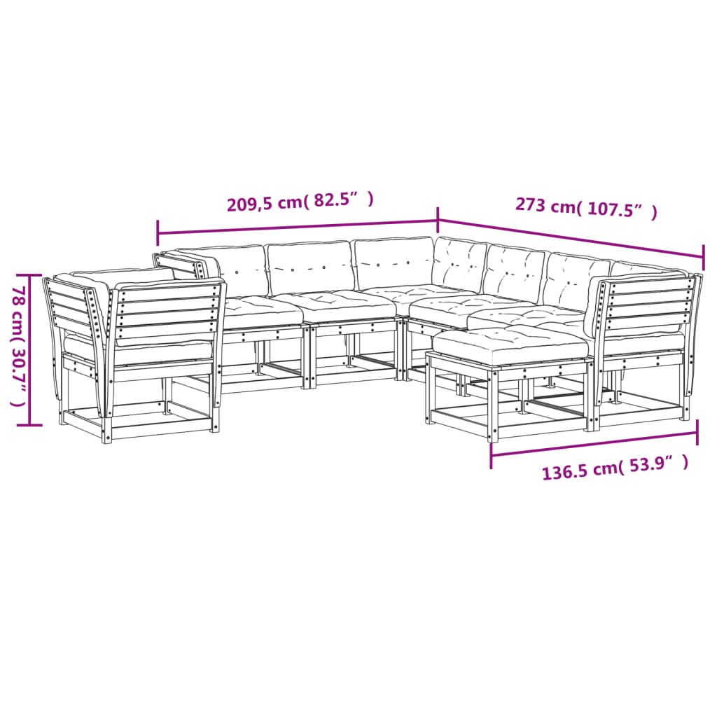 8-delige Loungeset met kussens massief grenenhout is nu te koop bij PeponiXL, paradijselijk wonen!