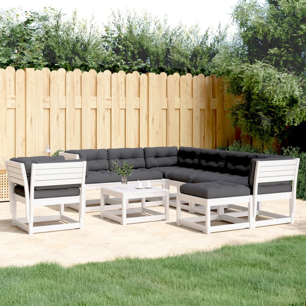 8-delige Loungeset met kussens massief grenenhout wit is nu te koop bij PeponiXL, paradijselijk wonen!