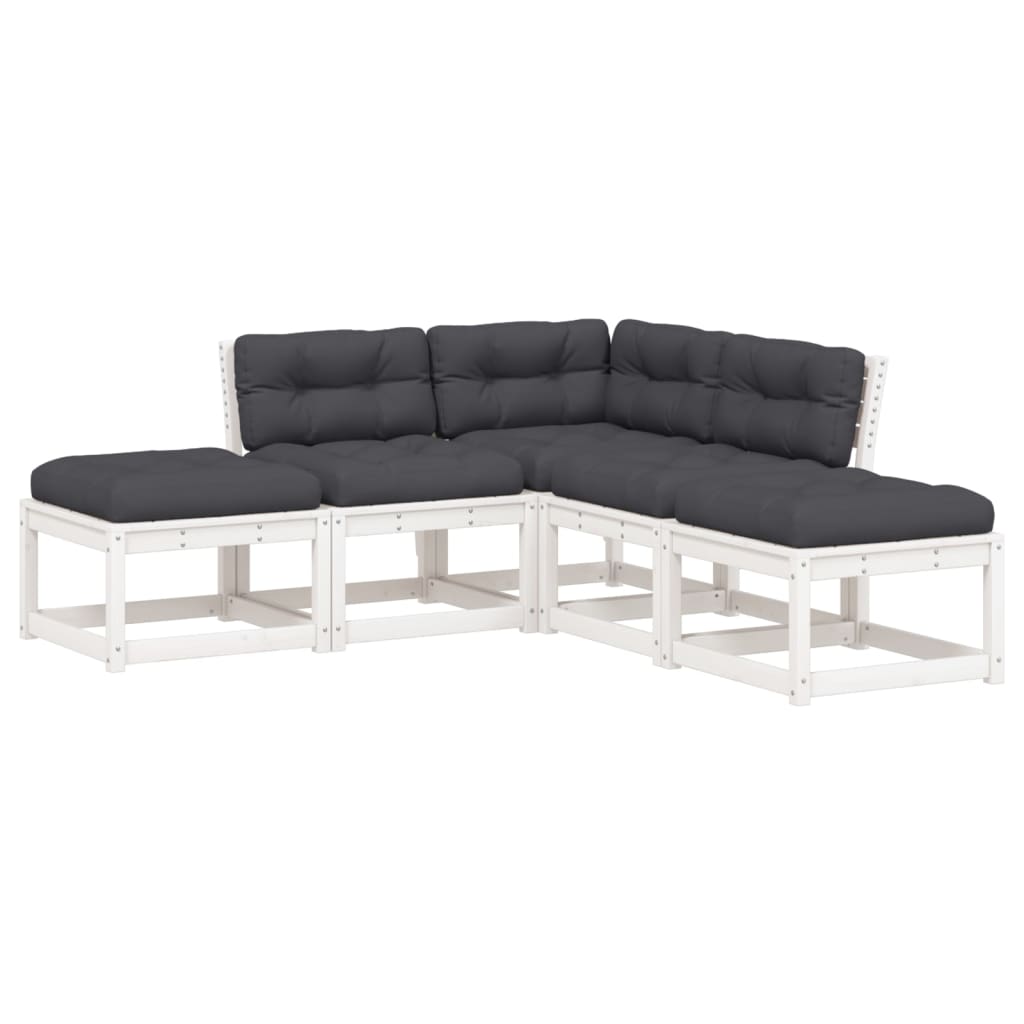 5-delige Loungeset met kussens massief grenenhout wit is nu te koop bij PeponiXL, paradijselijk wonen!