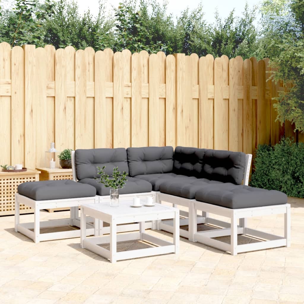 5-delige Loungeset met kussens massief grenenhout wit is nu te koop bij PeponiXL, paradijselijk wonen!