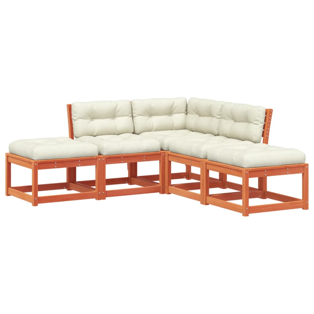 5-delige Loungeset met kussens massief grenenhout wasbruin is nu te koop bij PeponiXL, paradijselijk wonen!