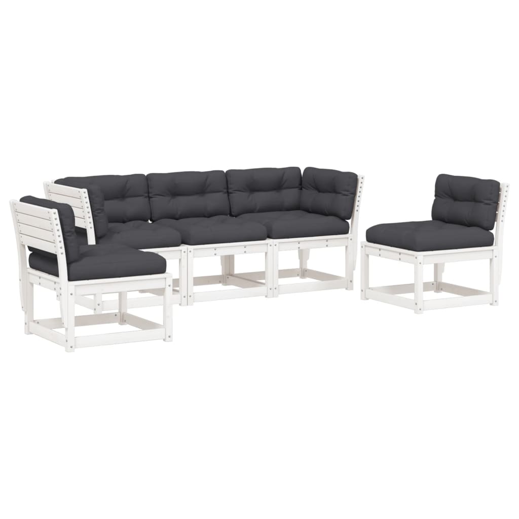5-delige Loungeset met kussens massief grenenhout wit is nu te koop bij PeponiXL, paradijselijk wonen!