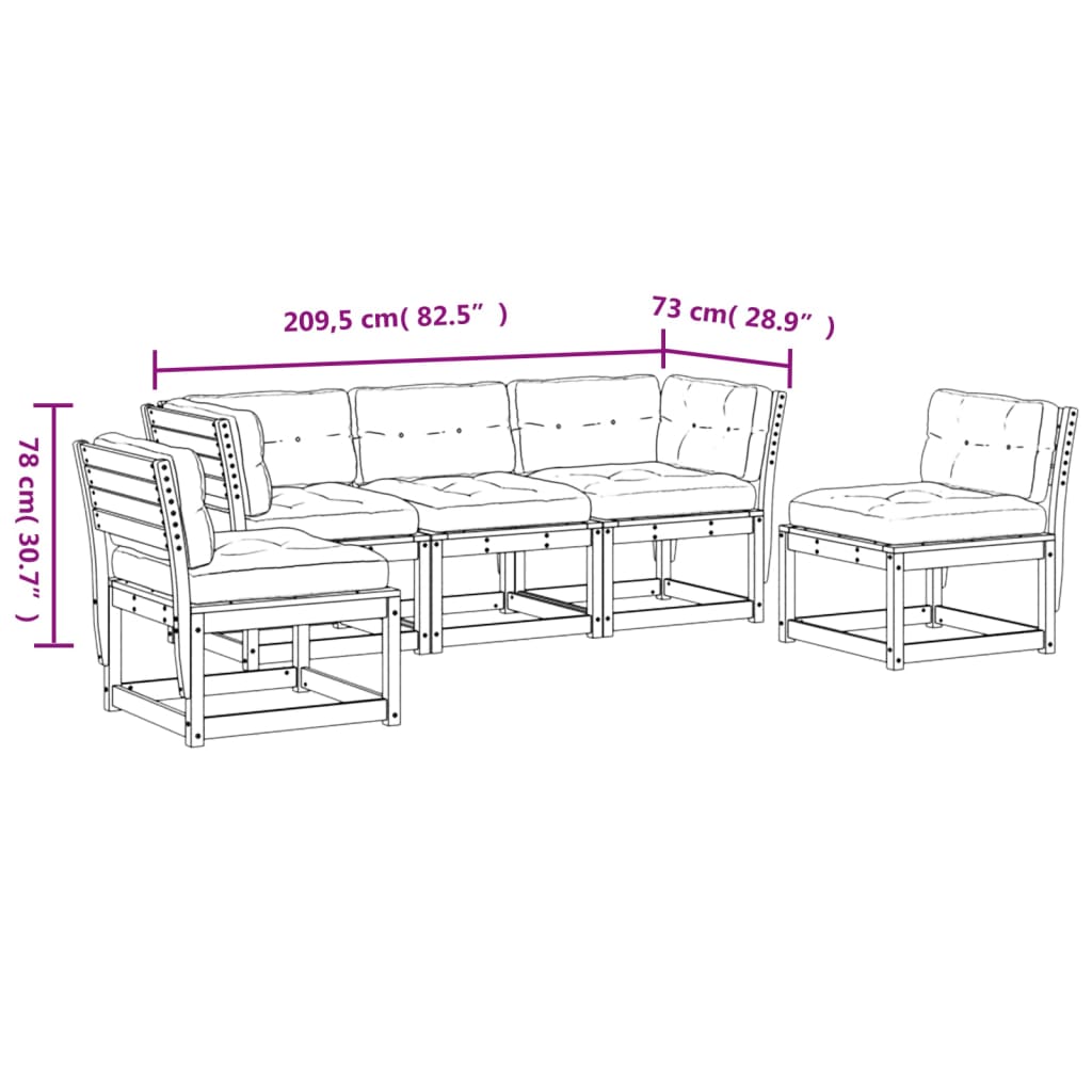 5-delige Loungeset met kussens massief grenenhout wit is nu te koop bij PeponiXL, paradijselijk wonen!