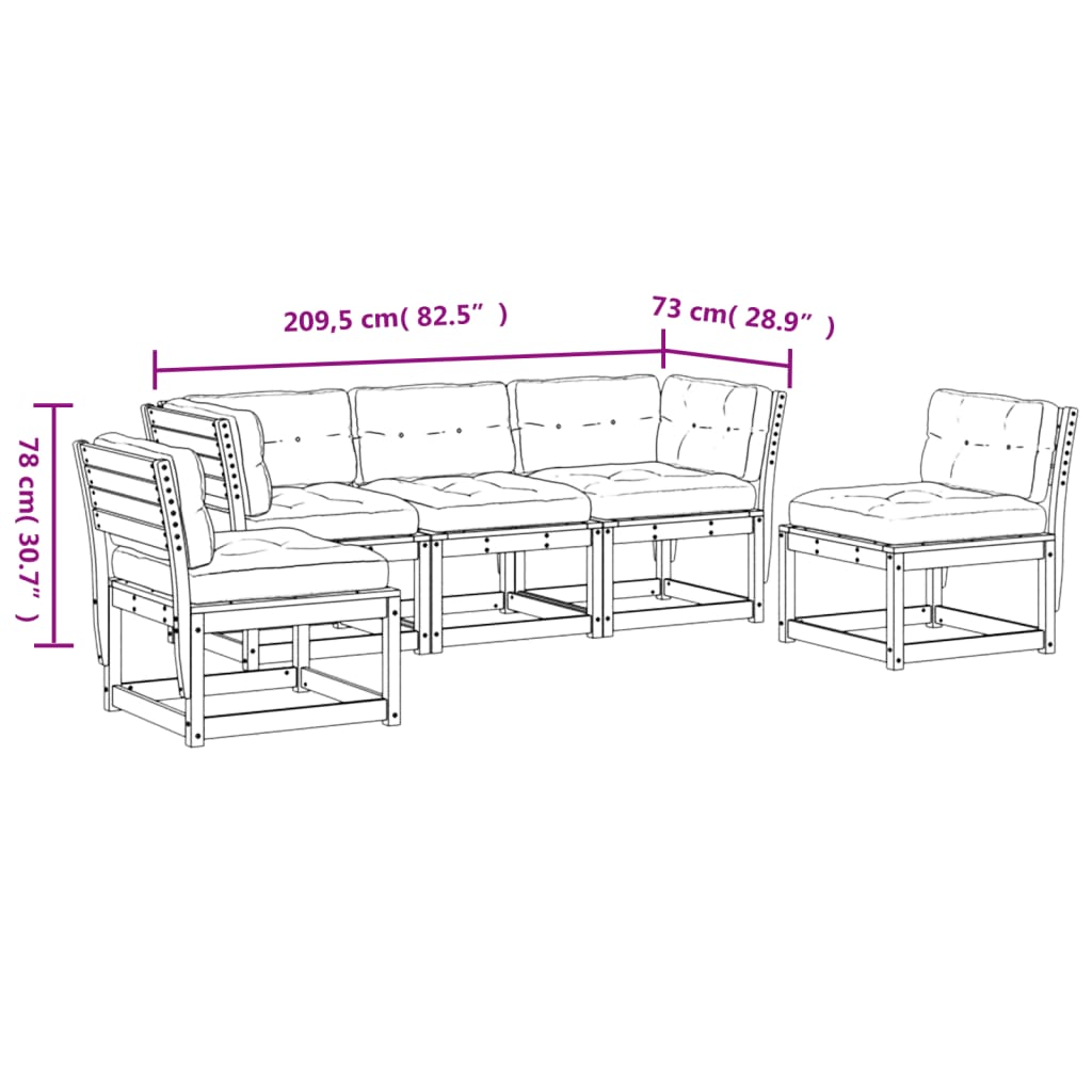 5-delige Loungeset met kussens massief grenenhout wasbruin is nu te koop bij PeponiXL, paradijselijk wonen!