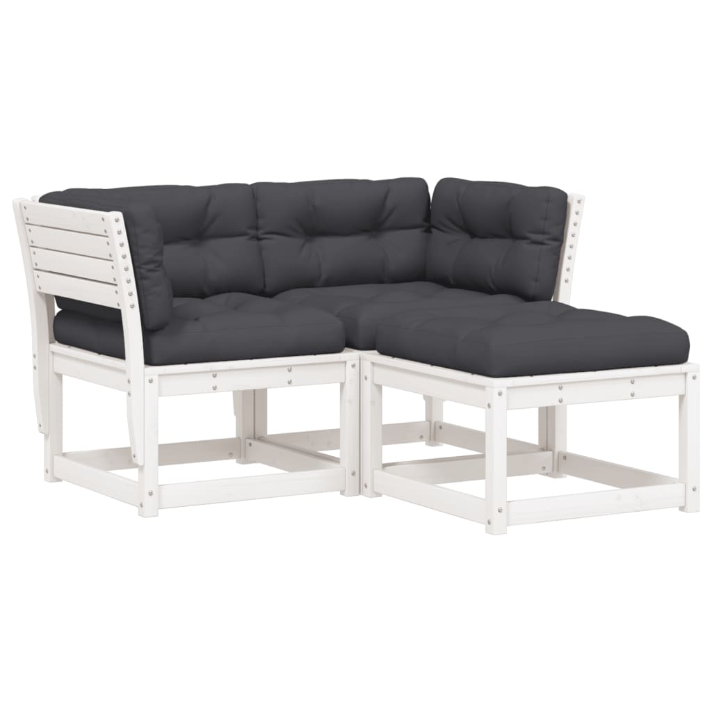 3-delige Loungeset met kussens massief grenenhout wit is nu te koop bij PeponiXL, paradijselijk wonen!