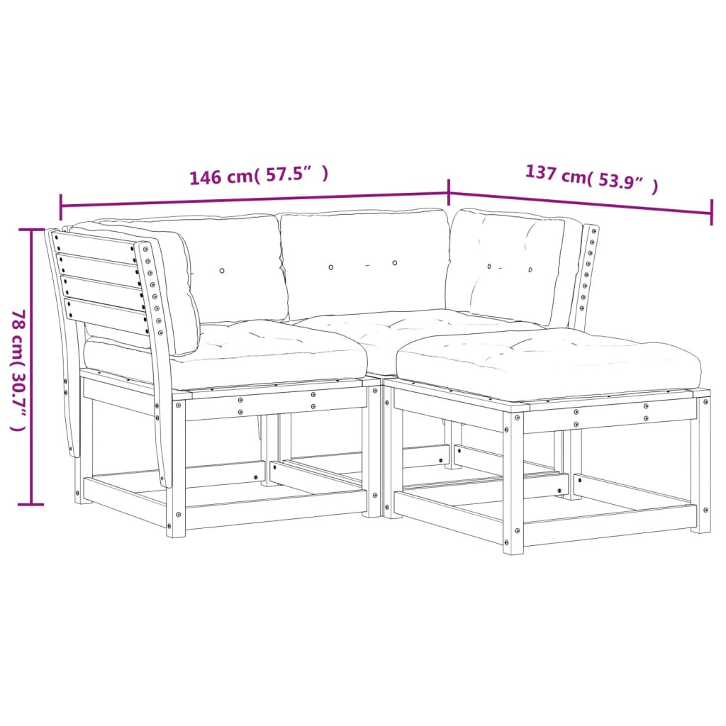 3-delige Loungeset met kussens massief grenenhout wit is nu te koop bij PeponiXL, paradijselijk wonen!
