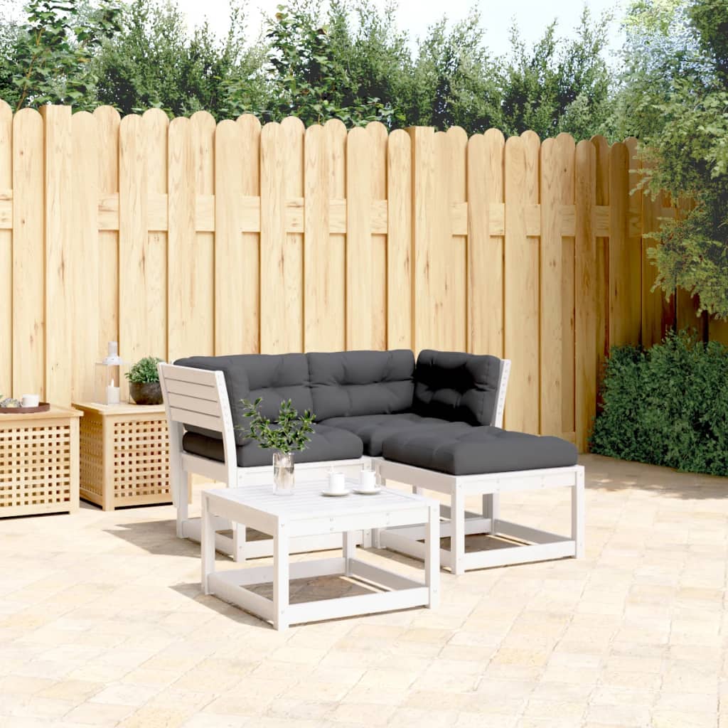 3-delige Loungeset met kussens massief grenenhout wit is nu te koop bij PeponiXL, paradijselijk wonen!