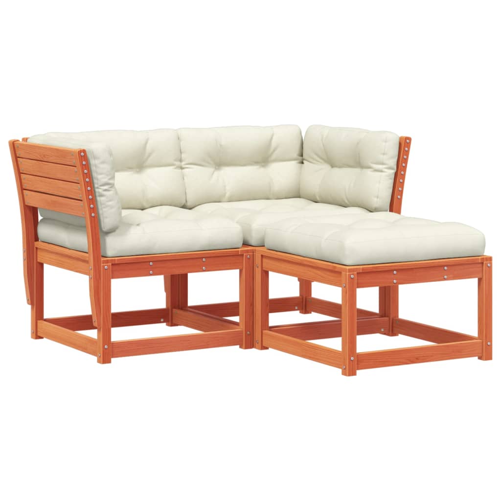 3-delige Loungeset met kussens massief grenenhout wasbruin is nu te koop bij PeponiXL, paradijselijk wonen!