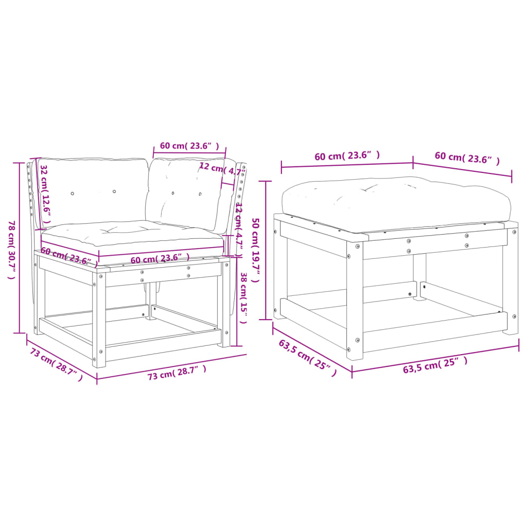3-delige Loungeset met kussens massief grenenhout wasbruin is nu te koop bij PeponiXL, paradijselijk wonen!