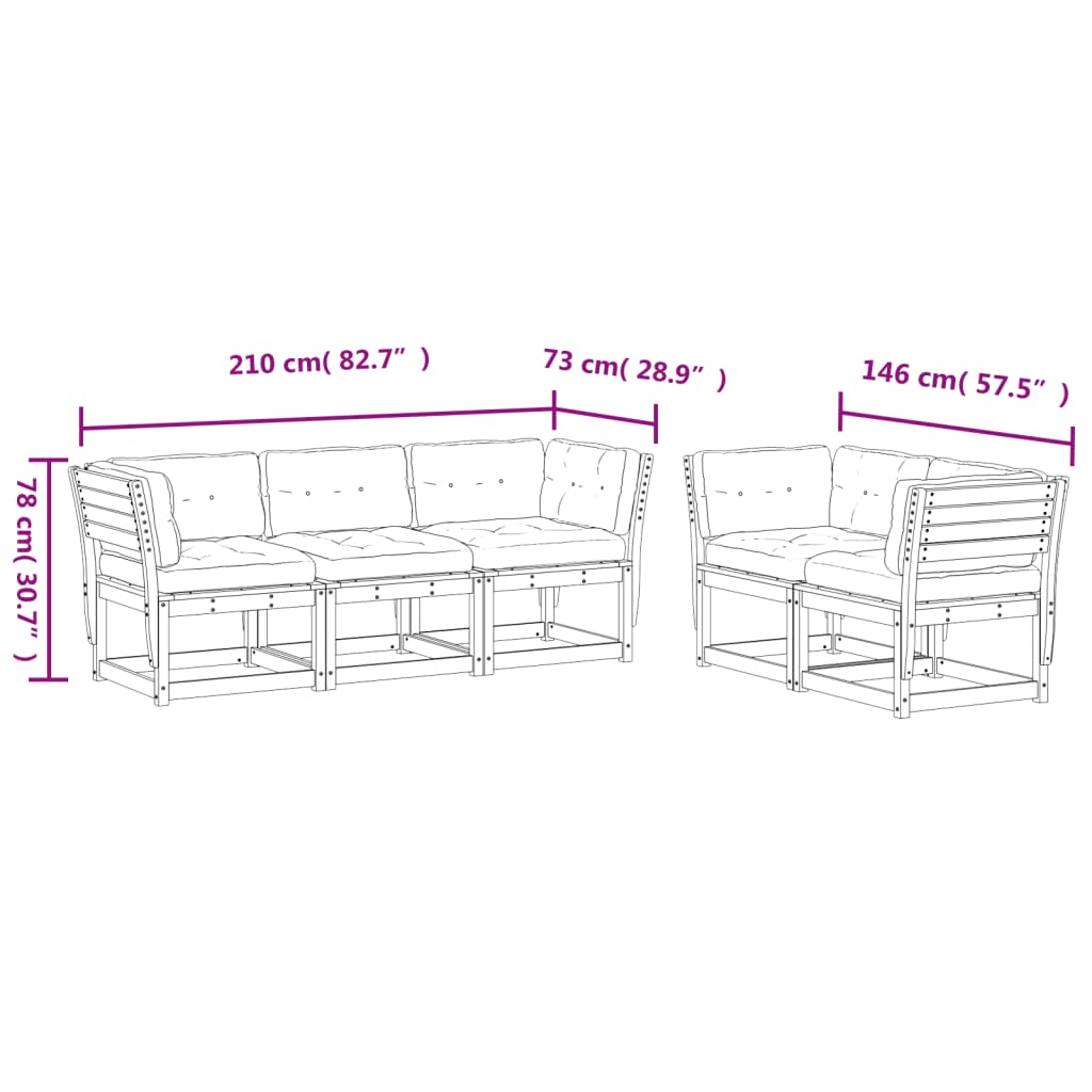 5-delige Loungeset met kussens massief grenenhout wasbruin is nu te koop bij PeponiXL, paradijselijk wonen!
