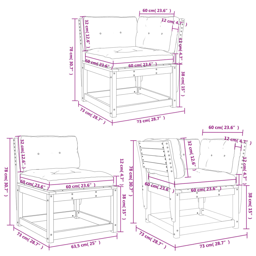 5-delige Loungeset met kussens massief grenenhout wasbruin is nu te koop bij PeponiXL, paradijselijk wonen!