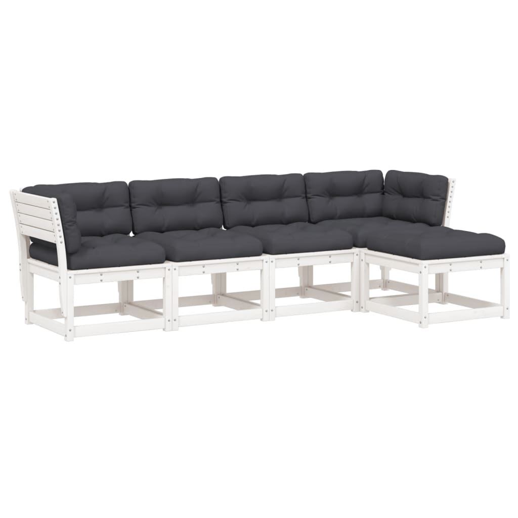 5-delige Loungeset met kussens massief grenenhout wit is nu te koop bij PeponiXL, paradijselijk wonen!