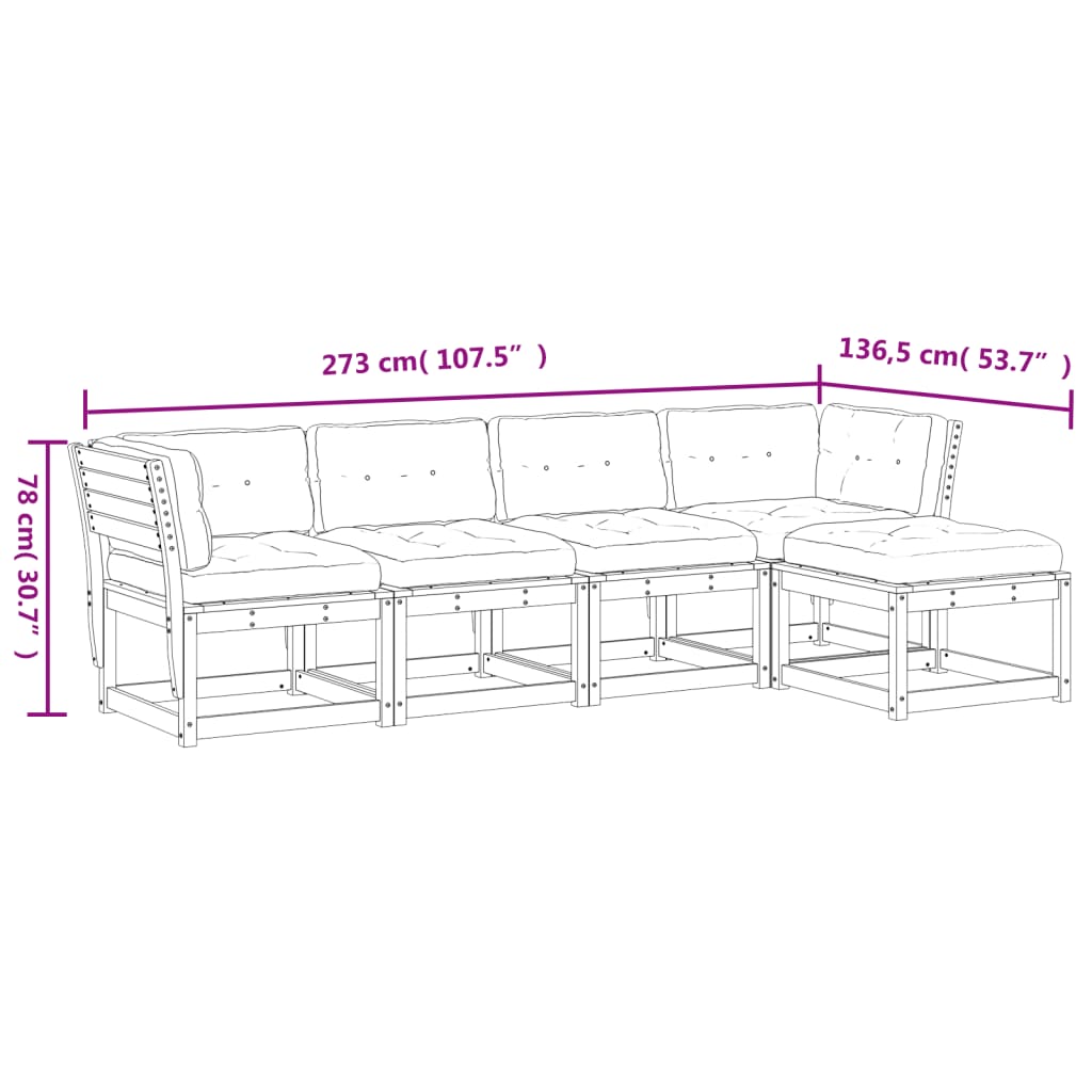 5-delige Loungeset met kussens massief grenenhout wit is nu te koop bij PeponiXL, paradijselijk wonen!