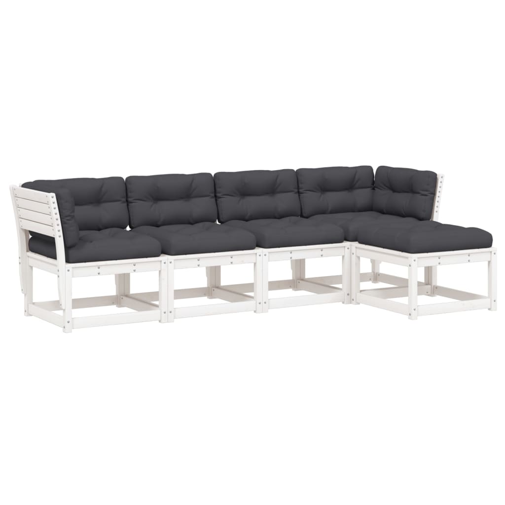 5-delige Loungeset met kussens massief grenenhout wit is nu te koop bij PeponiXL, paradijselijk wonen!