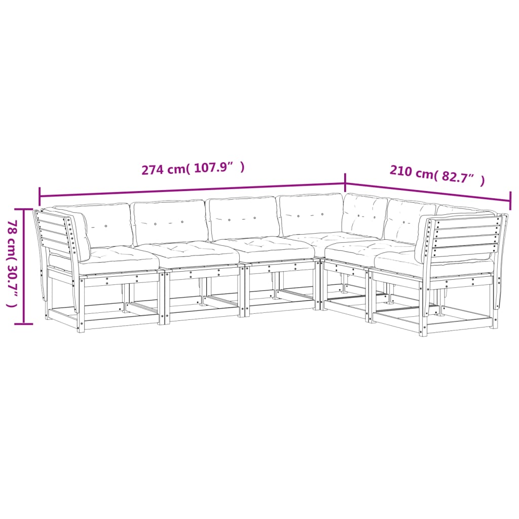 6-delige Loungeset met kussens massief grenenhout wasbruin is nu te koop bij PeponiXL, paradijselijk wonen!