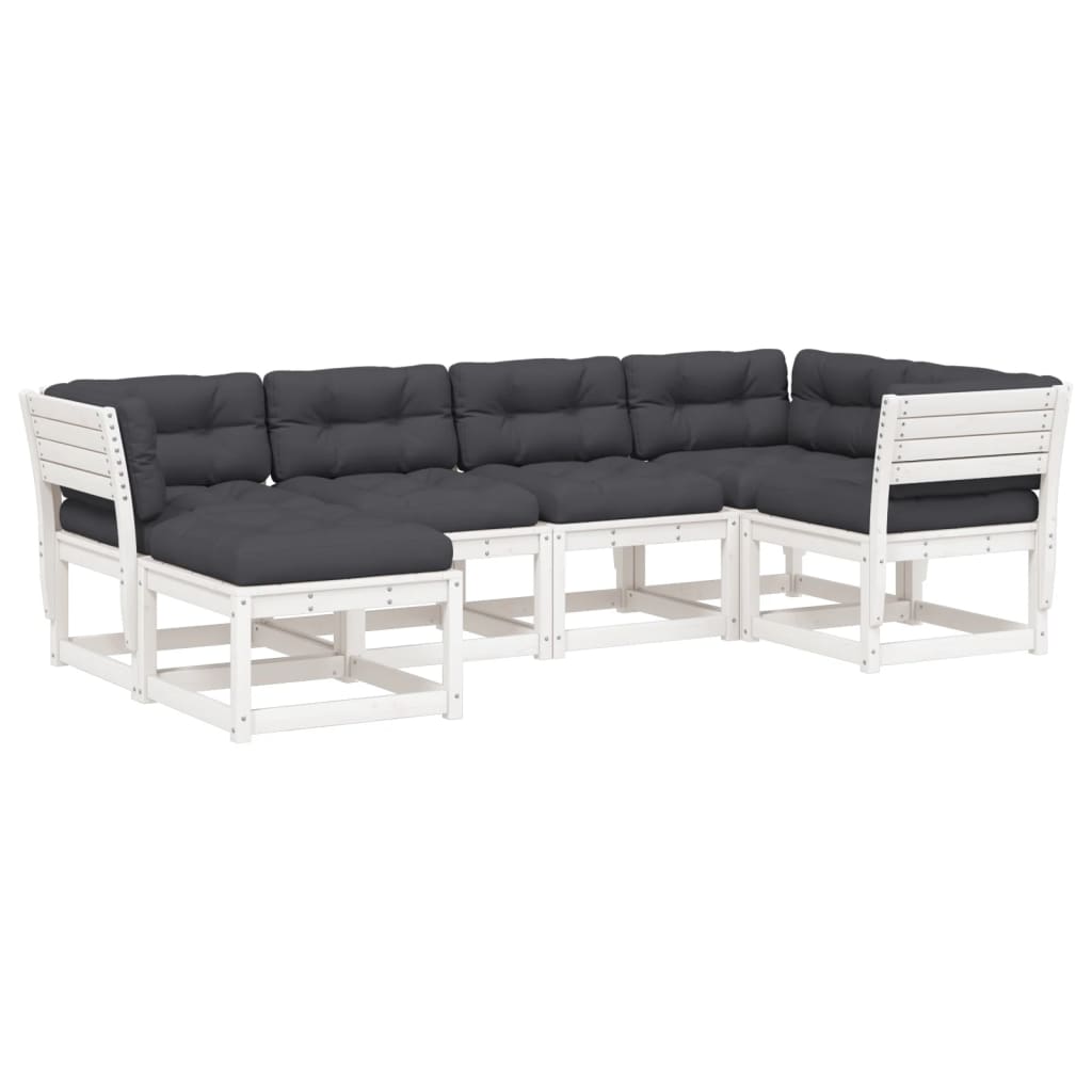6-delige Loungeset met kussens massief grenenhout wit is nu te koop bij PeponiXL, paradijselijk wonen!
