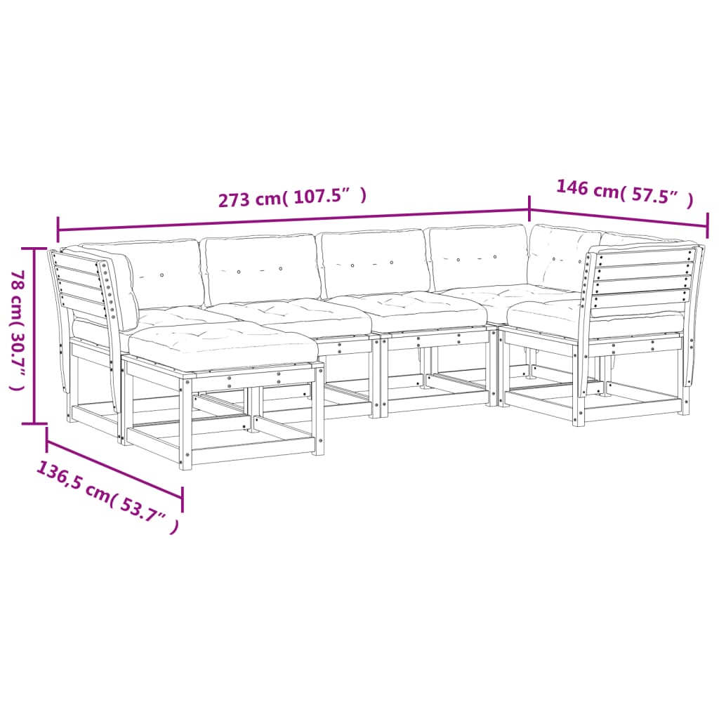 6-delige Loungeset met kussens massief grenenhout wit is nu te koop bij PeponiXL, paradijselijk wonen!